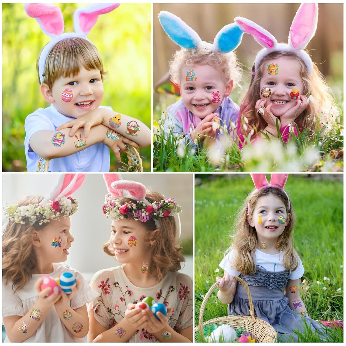 117PCS Easter Temporary Tattoos for Kids Men Women, Tiny Easter Egg and Bunny Fake Tattoos Stickers, Easter Face Body Fake Tattoos for Adults, Easter Basket Stuffers Party Favors Decoration