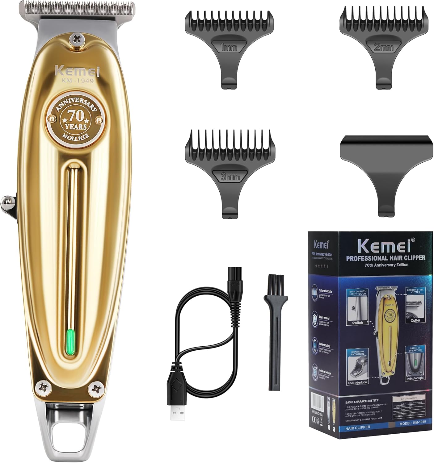 KEMEI Professional Beard & Hair Trimmer for Men, Cordless T-Blade Trimmers, Electric Hair Clippers for Barbers and Stylists, All Body Grooming-Model 1949 Gold