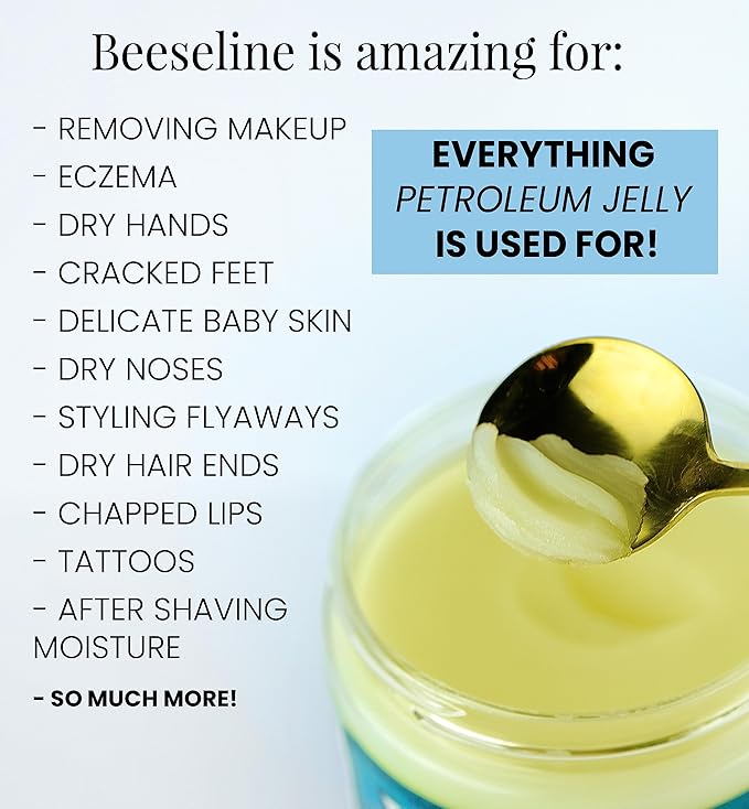Beeseline Original - 100% Natural & Hypoallergenic Alternative to Petroleum Jelly - Lips, Hands, Baby, Makeup Remover and More (Glass Jar) (2 oz)