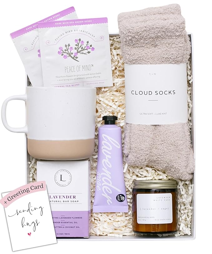 Unboxme Luxury Lavender Spa Gift Set - Relaxation Gift Basket with Candle & Bath Bombs - Self-Care Package for Women, Birthday, Wellness Gift