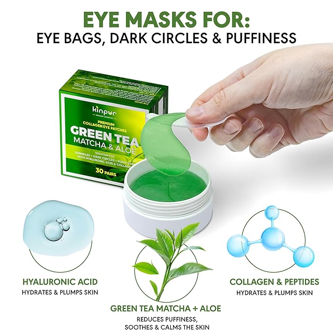 Eye Masks for Dark Circles and Puffiness – Hydrating Eye Patches with Collagen Hyaluronic Acid Green Tea & Aloe - Under Eye Treatment for Women and Men 30 Pairs