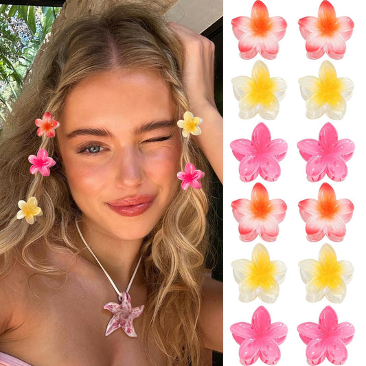 Flower Hair Claw Clips-4PCS Small Claw Clips for Thick/Thin Hair Claws,Strong Hold Nonslip Cute Hair Clips for Women Girls,Hawaiian Hair Accessories Holiday Gifts