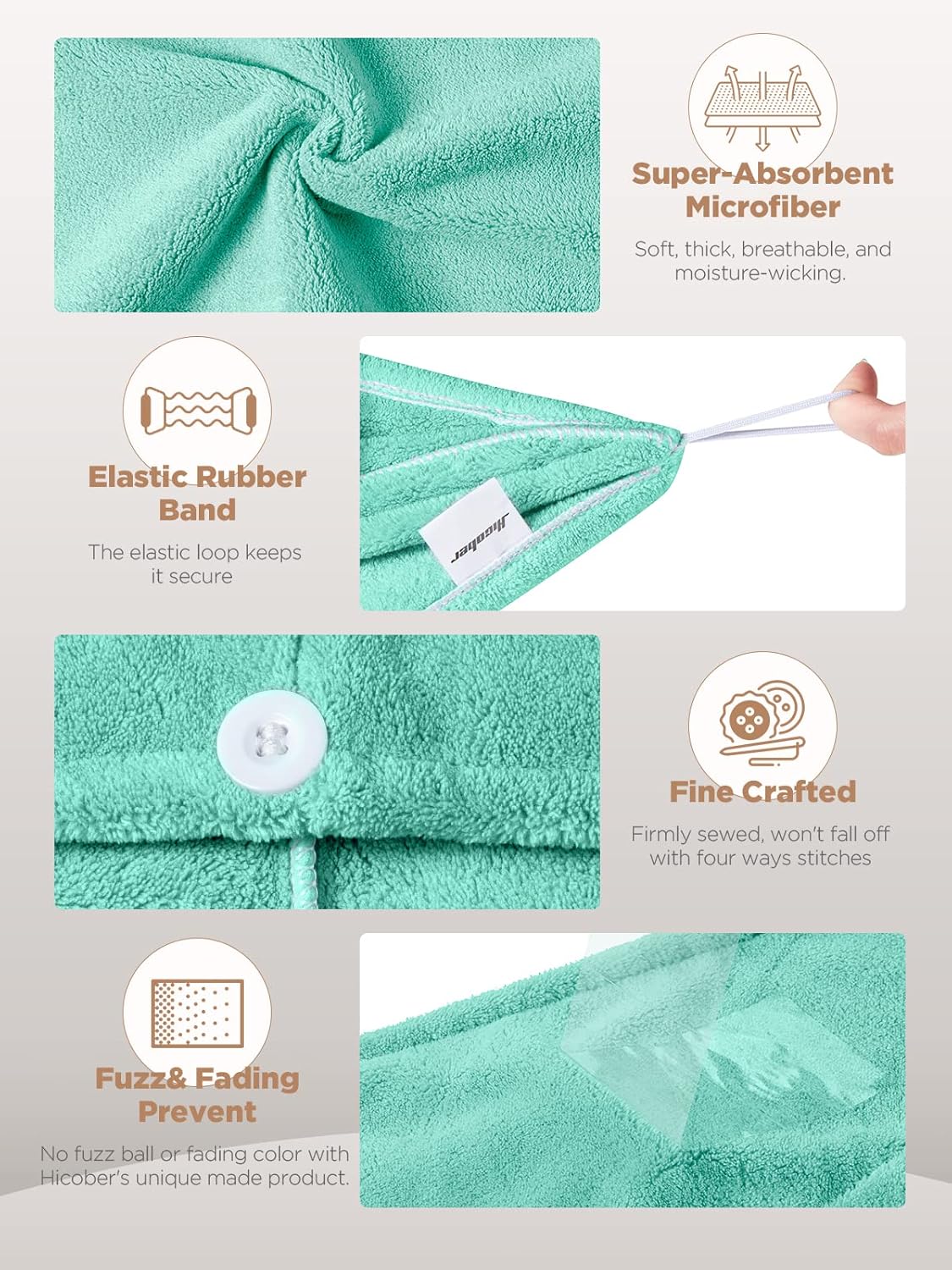 Hicober Microfiber Hair Towel, 3 Packs Hair Turbans for Wet Hair, Drying Hair Wrap Towels for Curly Hair Women Anti Frizz (Pink,Purple,Green)