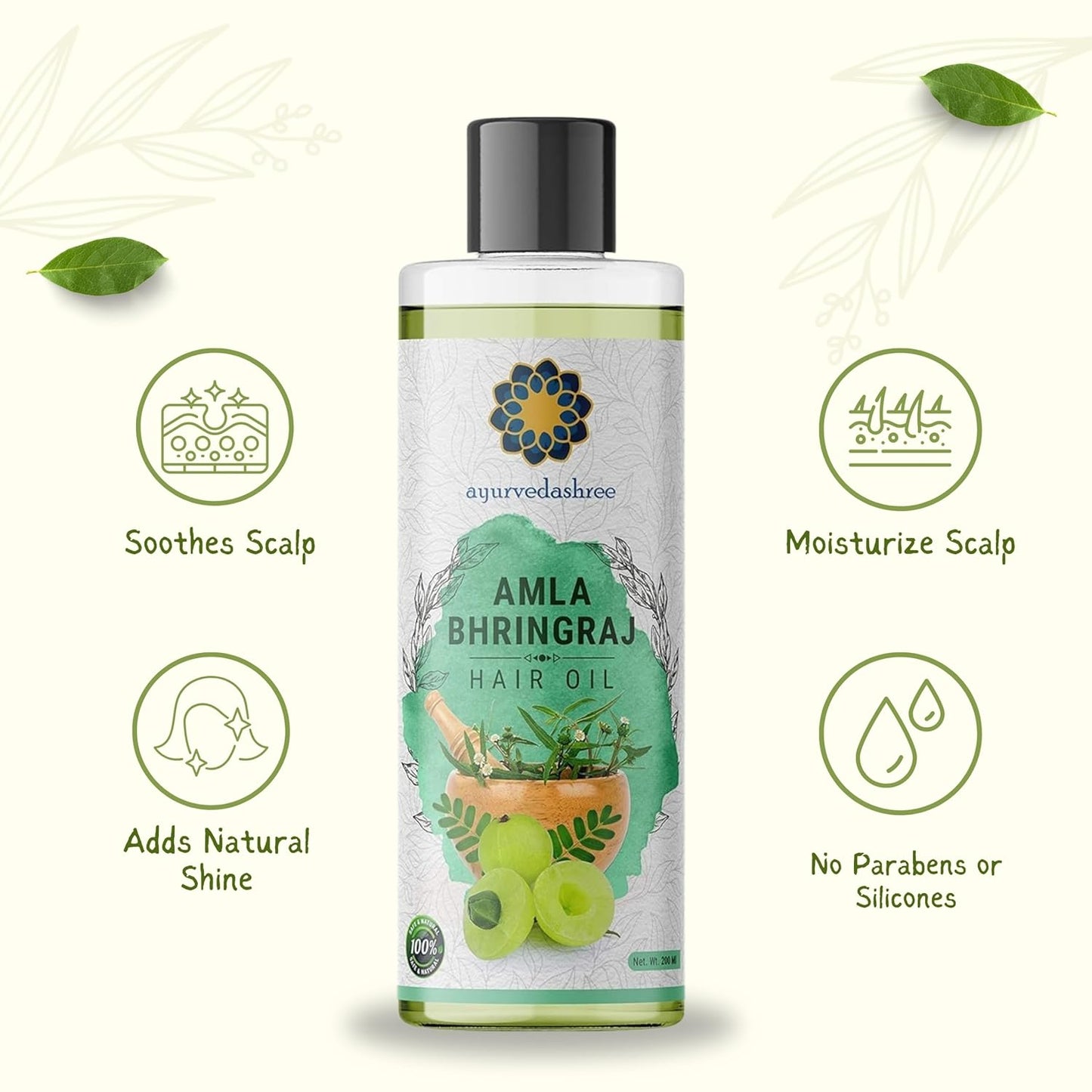 Hair Oil, 200 ml with Amla , Bhringraj , Brahmi , Methi , Shikakai , Neem , Henna , Pine , Clove , Eucalyptus & Citronella Oil