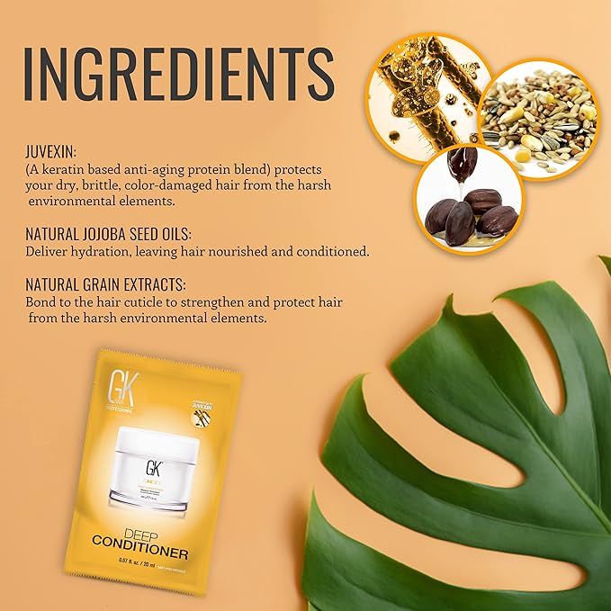 GK HAIR Global Keratin Deep Conditioner Masque Pack of 2 (0.67 Fl Oz/20ml) Intense Hydrating Repair Treatment Mask for Dry Damaged Color Treated Frizzy Hair Restoration Formula with JOJOBA Seed Oils