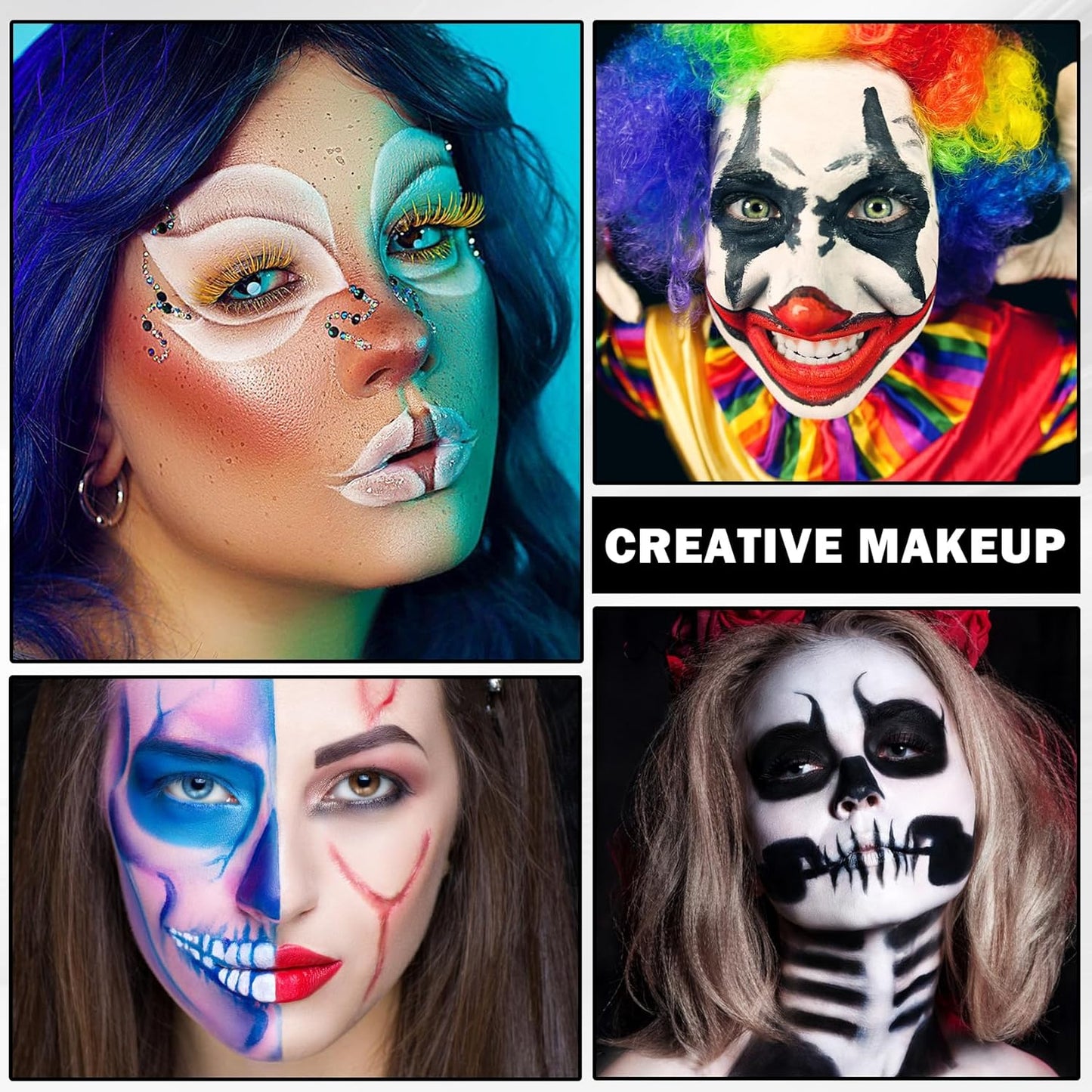 DAMUSI 3 Colors Face Body Paint Sticks for Skin Eye Black Baseball Softball Football Sticks with Brush,Suitable for Clown Cosplay Halloween Joker Vampire Makeup（Blue/Black/Red Face Paint Sticks）