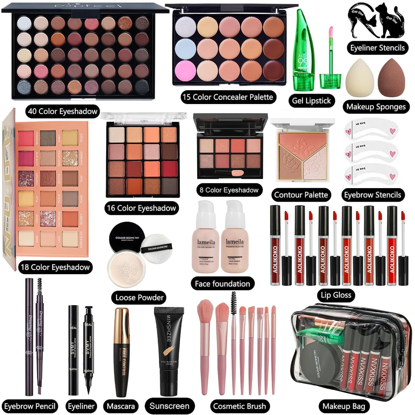 All in One Makeup Kit for Women Full Kit,Makeup Set for Women, Includes Eyeshadow Palette/Foundation/Lipstick/Eyeliner/Mascara/makeup Brush,Makeup Gift Set for Christmas & Birthday&Holiday&Everyday.