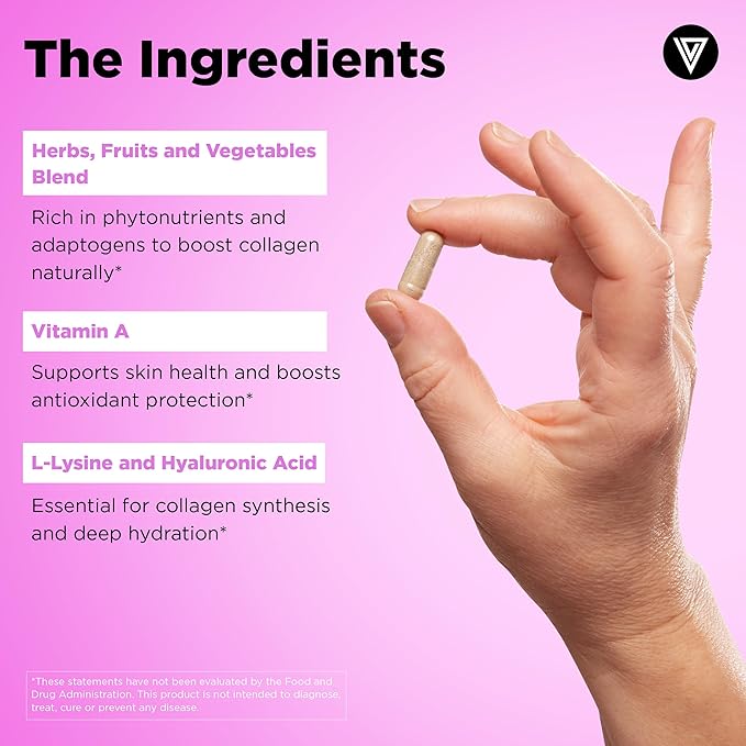 Vital Vitamins Vegan Collagen Booster - Plant-Based Collagen Supplements - Supports Hair, Skin, Nails & Joints - with Hyaluronic Acid - 60 Capsules