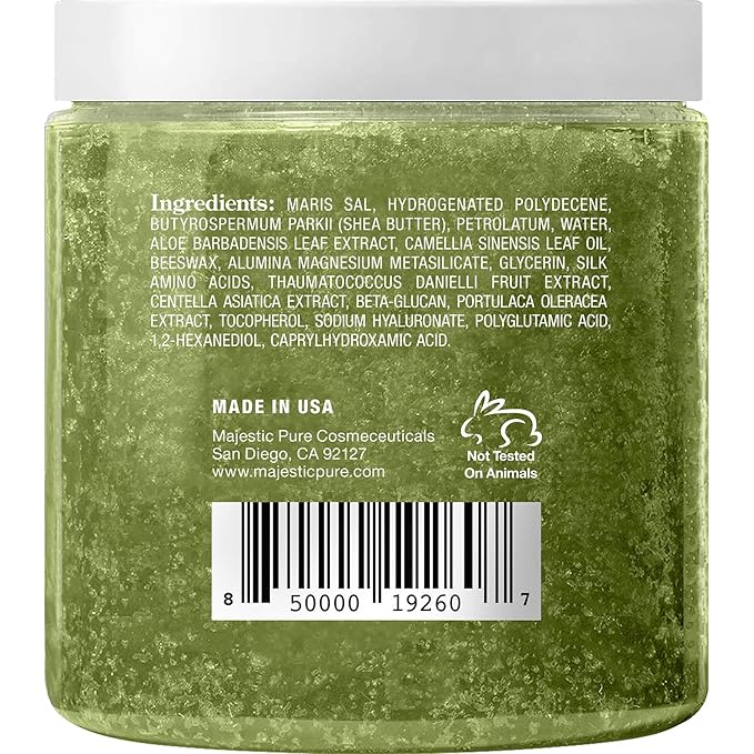 Majestic Pure Matcha Green Tea Body Scrub for All Natural Skin Care - Exfoliating Multi Purpose Body and Facial Scrub Moisturizes and Nourishes Face and Skin - 10 oz - Great Gift for Her