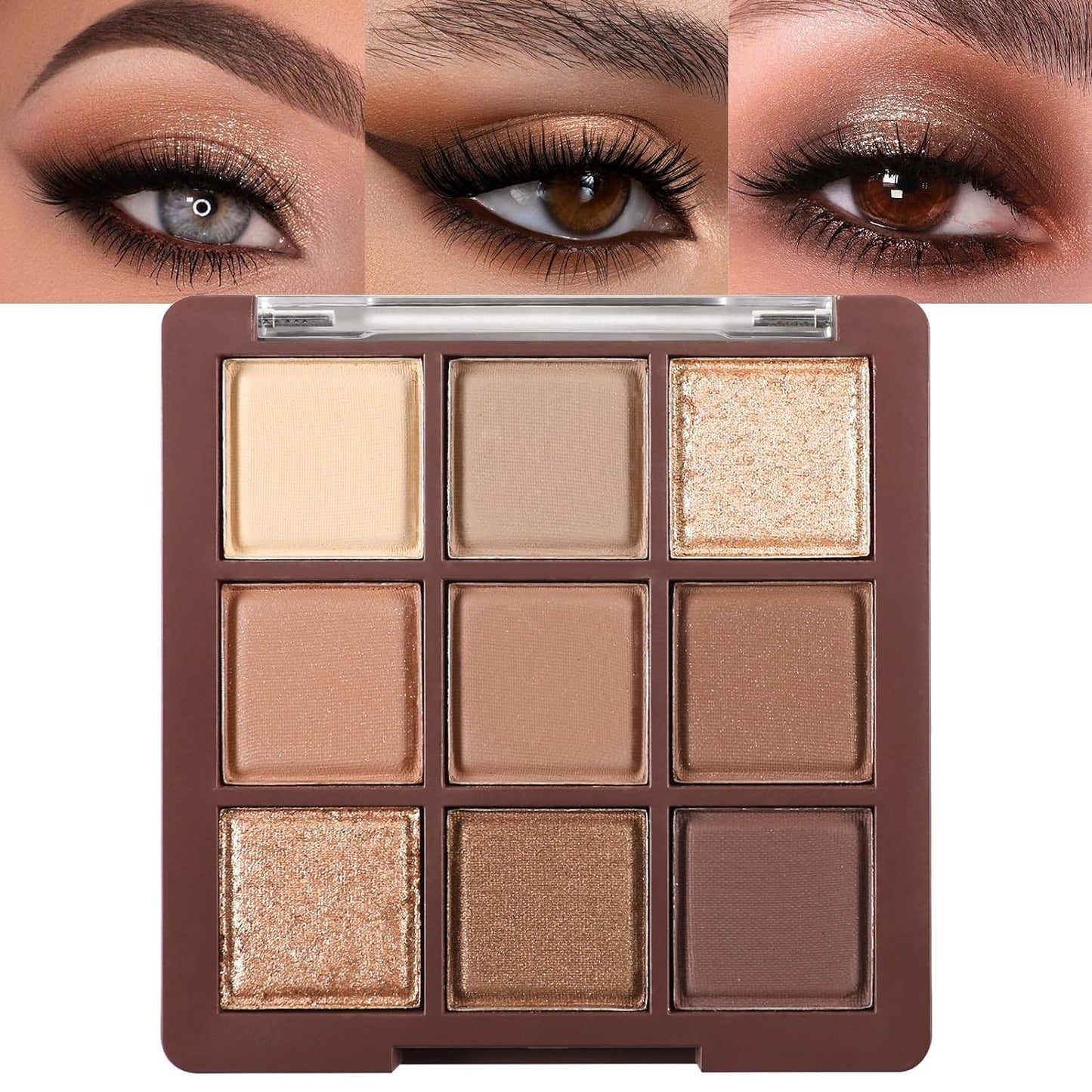 Erinde 9 Colors Eyeshadow Palette, Matte Shimmer Glitter Eye Shadow Palette Makeup, Highly Pigmented Long Lasting Waterproof, Natural Neutral Nude Eyeshadow Makeup Pallet, Chocolate Brown