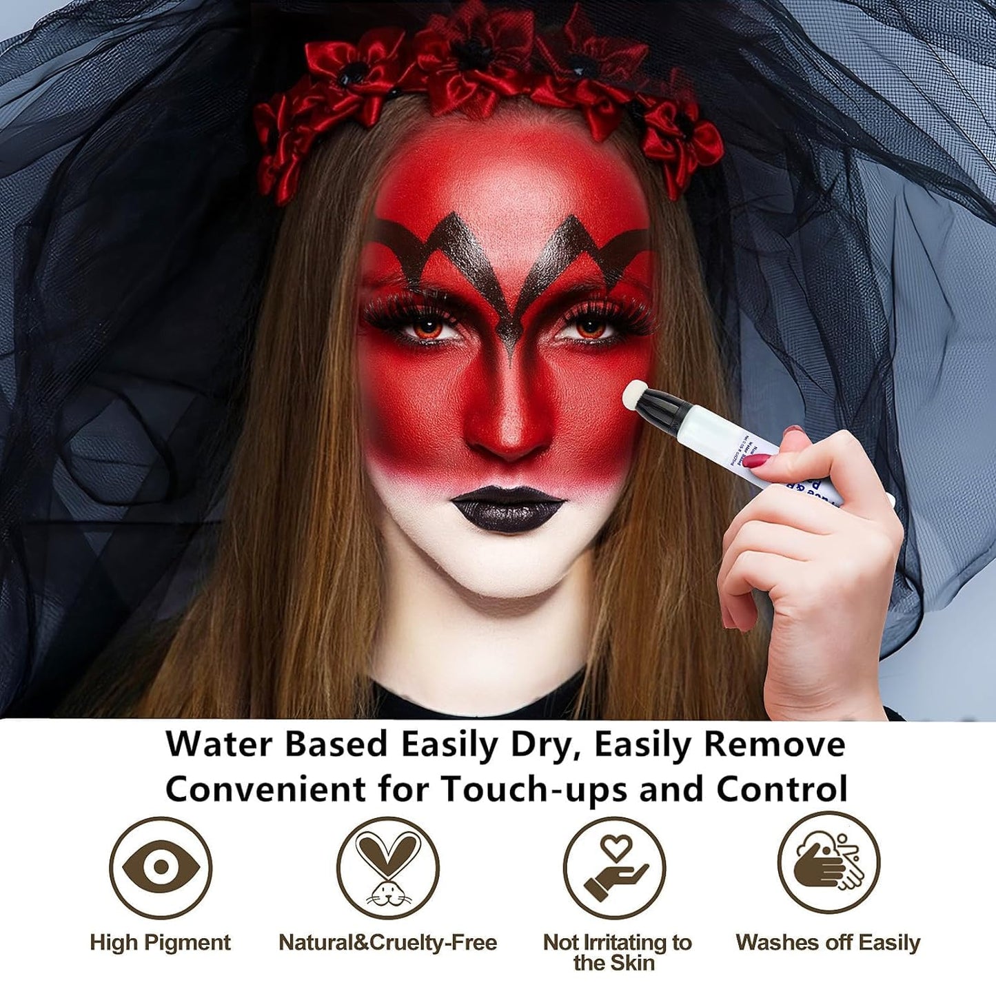 Go Ho Red Face Paint Stick,High Pigment,Water Based Cream Red Face Body Paint Washable for Halloween Cosplay SFX Devil Clown Makeup