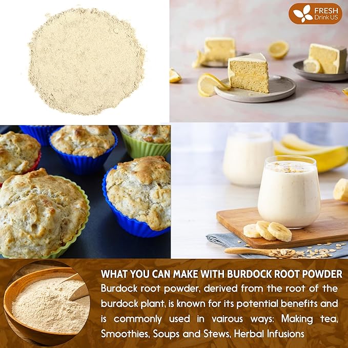 FreshDrinkUS, Premium 2oz Burdock Root Powder, 100% Natural & Pure from Burdock Root, Burdock Root Herbal Tea, No Additives, No Caffeine, Vegan