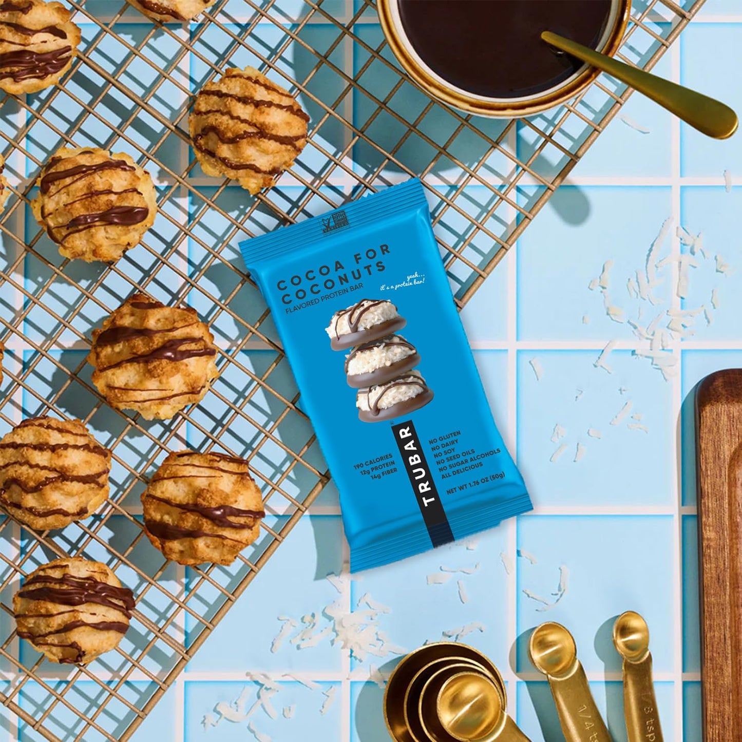 TRUBAR Vegan Protein Bar, Cocoa For Coconuts, Gluten Free, Plant Based Protein, Dairy Free, Non GMO, Soy Free, No Sugar Alcohols, 12G Protein, 12G Fiber, 23G Carb, On the Go Snack Bars, 12ct