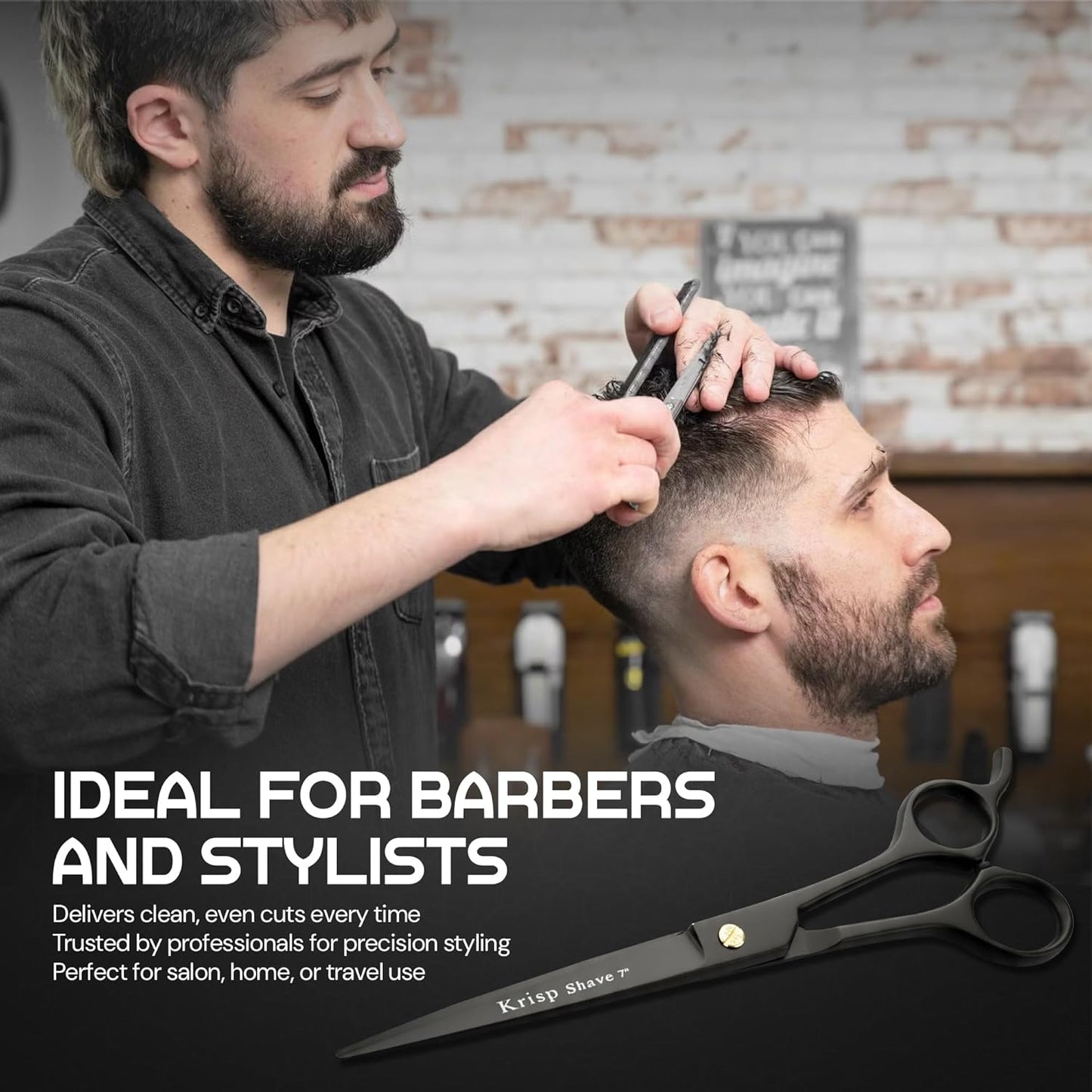 Professional Hair Cutting Scissors - Krisp Shave Japanese Stainless Steel Salon Barber Scissor (7 Inch) - Shears for Men's Beard Mustache Women Kids Pets Haircut All Purpose Shear, KSP-786