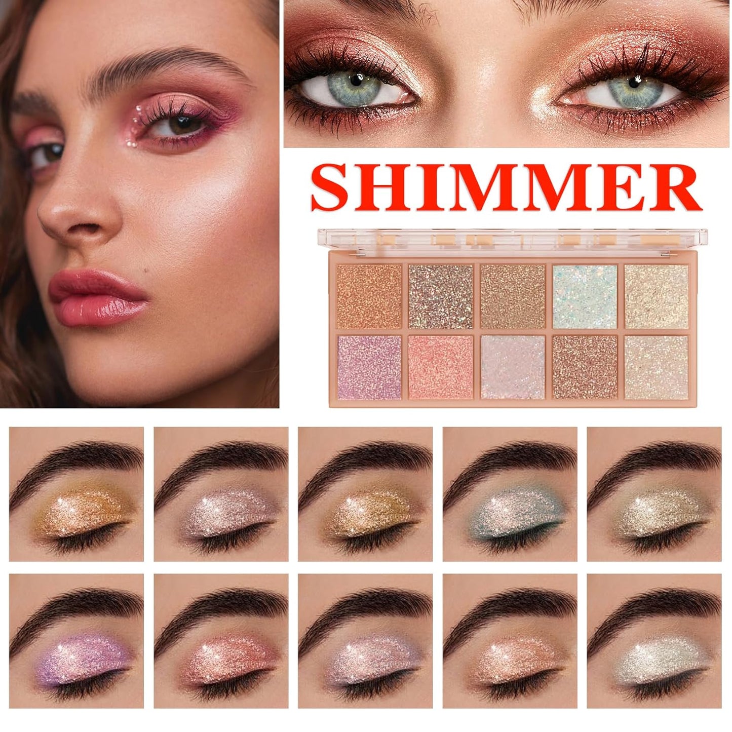 10 Colors Makeup Naked Eyeshadow Palette,Nude Matte Shimmer Eyeshadow Palette,Natural Glitter Pigment Eye Shadow Pallete Set Long Lasting & Waterproof Smokey Eye Professional Beauty Makeup Kit #7