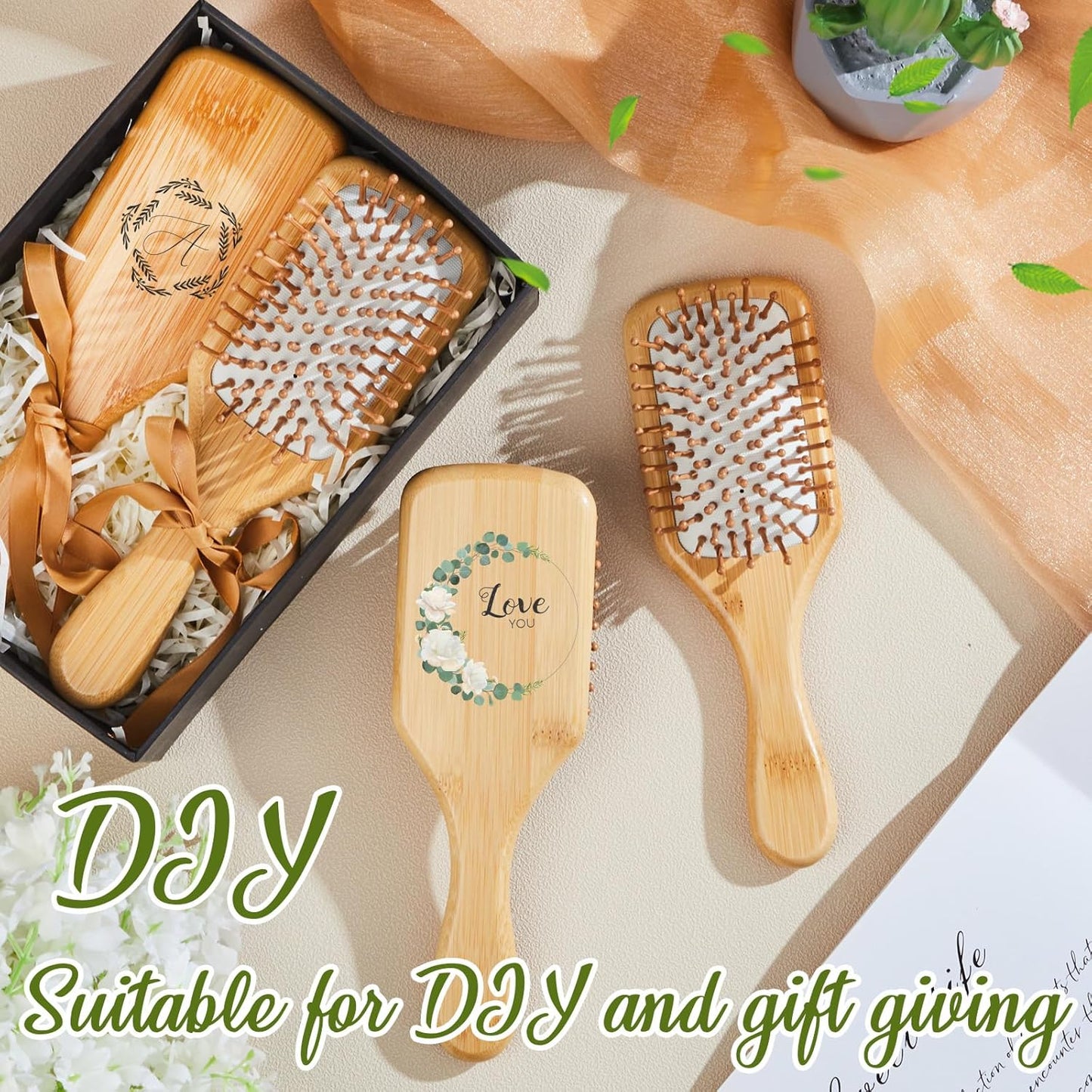 Tessco for you 12 Pcs Christmas Bamboo Hair Brushes Thanksgiving Bulk Wooden Paddle Brush Scalp Massage Bristle Anti Static Engraving DIY Gift for Women Wedding(7.87'' X 2.56'',White)