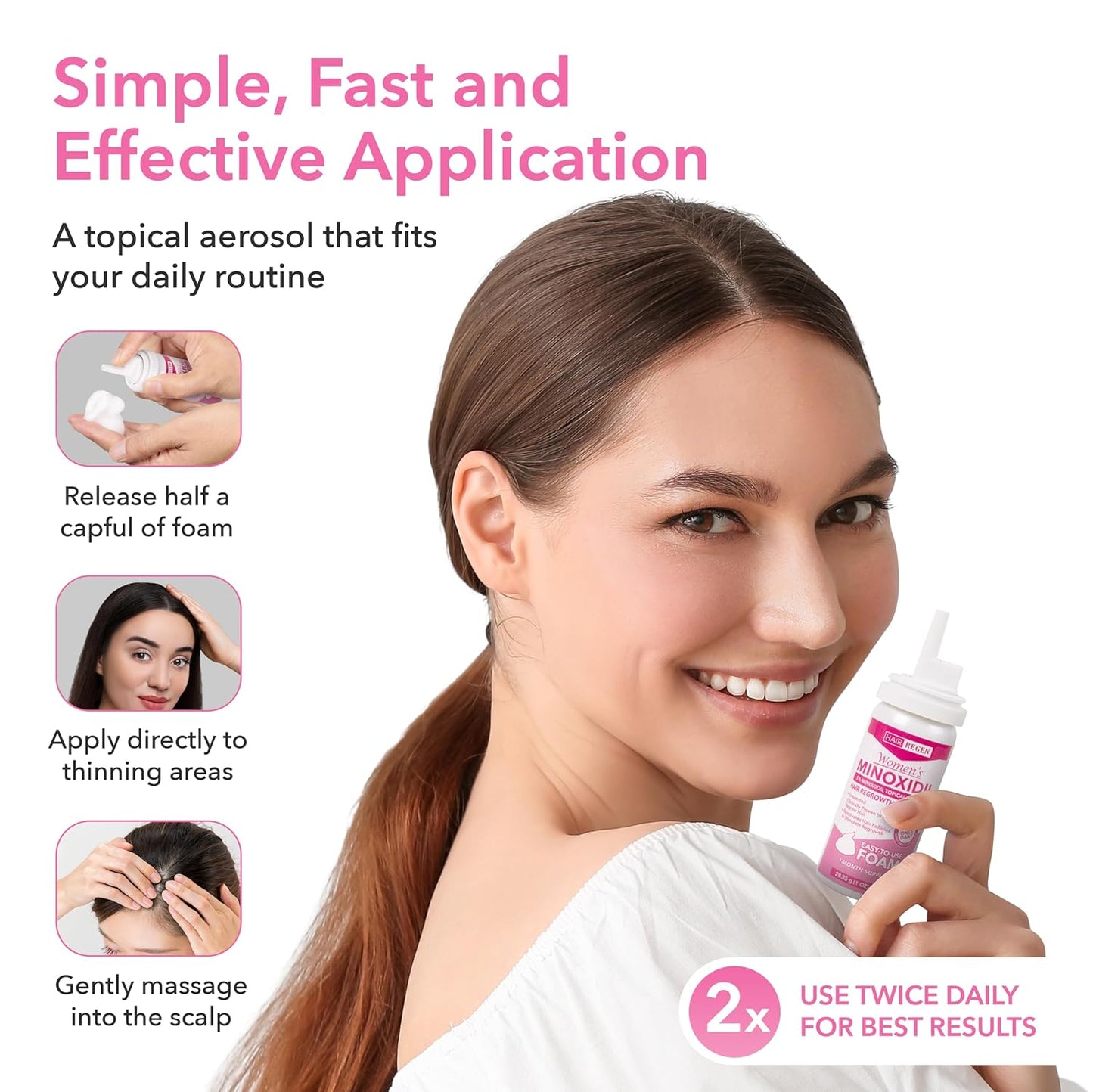 Hair-Regen Women’s 5% Minoxidil Foam – 1-Month Supply for Hair Regrowth – Clinically Proven Topical Treatment for Thinning Hair, Hair Loss & Female Pattern Baldness – Minoxidil for Women