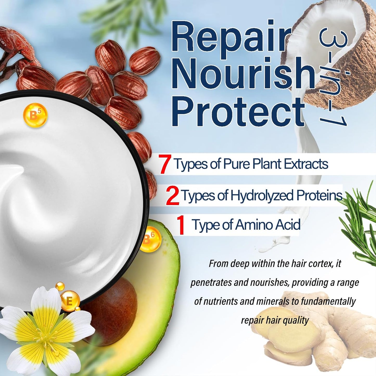 Hydrolyzed Keratin Hair Mask | Pure Plant Keratin Treatment at Home | Deep Moisture Repair Deep Conditioning for Dry, Damaged, Curly, Oily, Frizzy Hair Protein Mask(15Fl Oz)