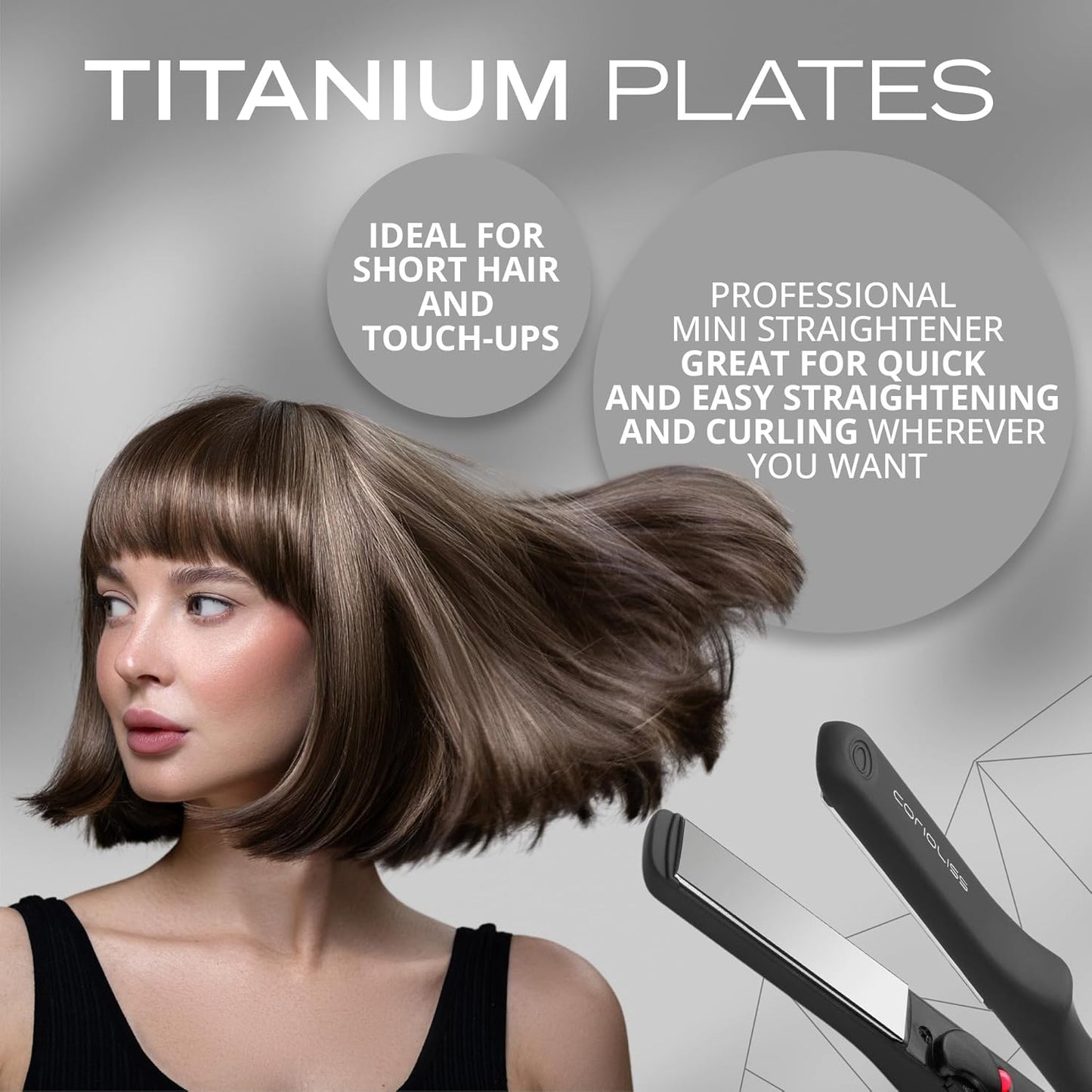 CORIOLISS C Trip Mini | Hair Straighteners for Women | Titanium| Flat Iron | Professional with Temperature Control (Black Soft Touch)