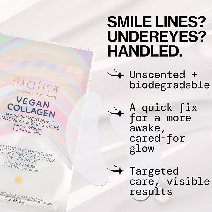Pacifica Undereye & Smile Mask Set – Vegan Collagen Hydro Treatment with Hyaluronic Acid, Hydrating for Dark Circles, Dry & Combination Skin, Vegan & Cruelty-Free, 2 Pieces