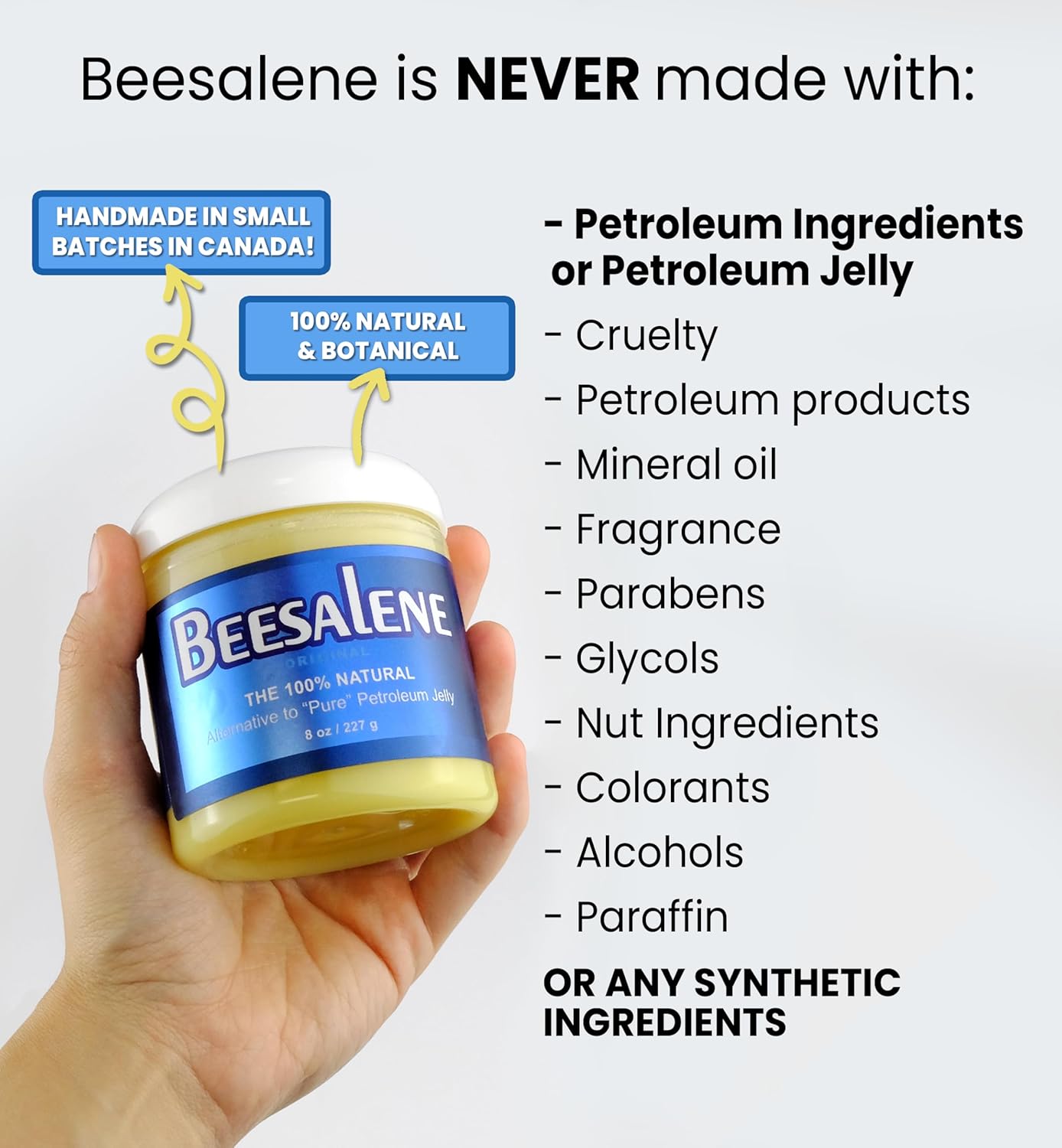 Beesalene Original Unpetroleum - 100% Natural & Hypoallergenic Alternative to Petroleum Jelly - Lips, Hands, Baby, Makeup Remover and More (8 Ounce)
