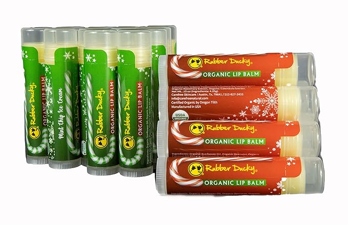 Rubber Ducky Carefree Natural Organic Lip Balm - Instant Hydration & Lip Moisturizer for Very Dry Lips - Vanilla Mint Lip Balm Flavor with Vitamin E - Vegan, Certified Organic Lip Care - 3 Pack