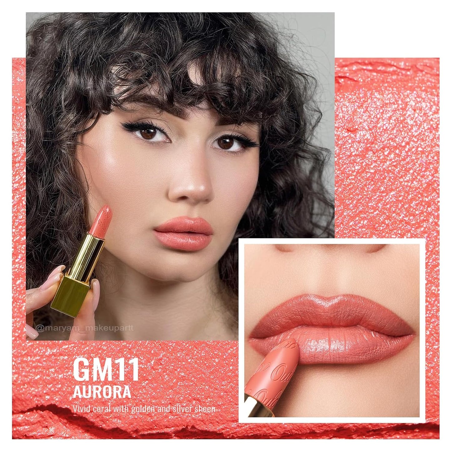 Oulac Metallic Coral Lipstick Set 3PCS High Impact Lipcolor with Moisturizing Formula, Vegan Beauty, Full-Coverage Lip Color, Gift Lipstick for Women, 4.3g X 3PCS, GM09+GM11+GM12