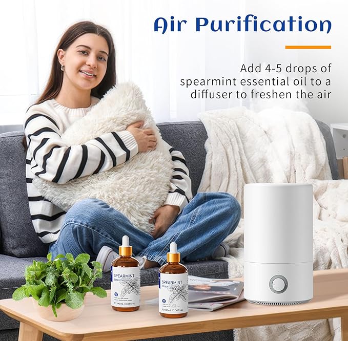 HIQILI 100ML Spearmint Oil for Skin Care, Facial, Can be Added to Lotions, Creams -100% Pure Natural Treatment Grade - 3.38 Fl Oz