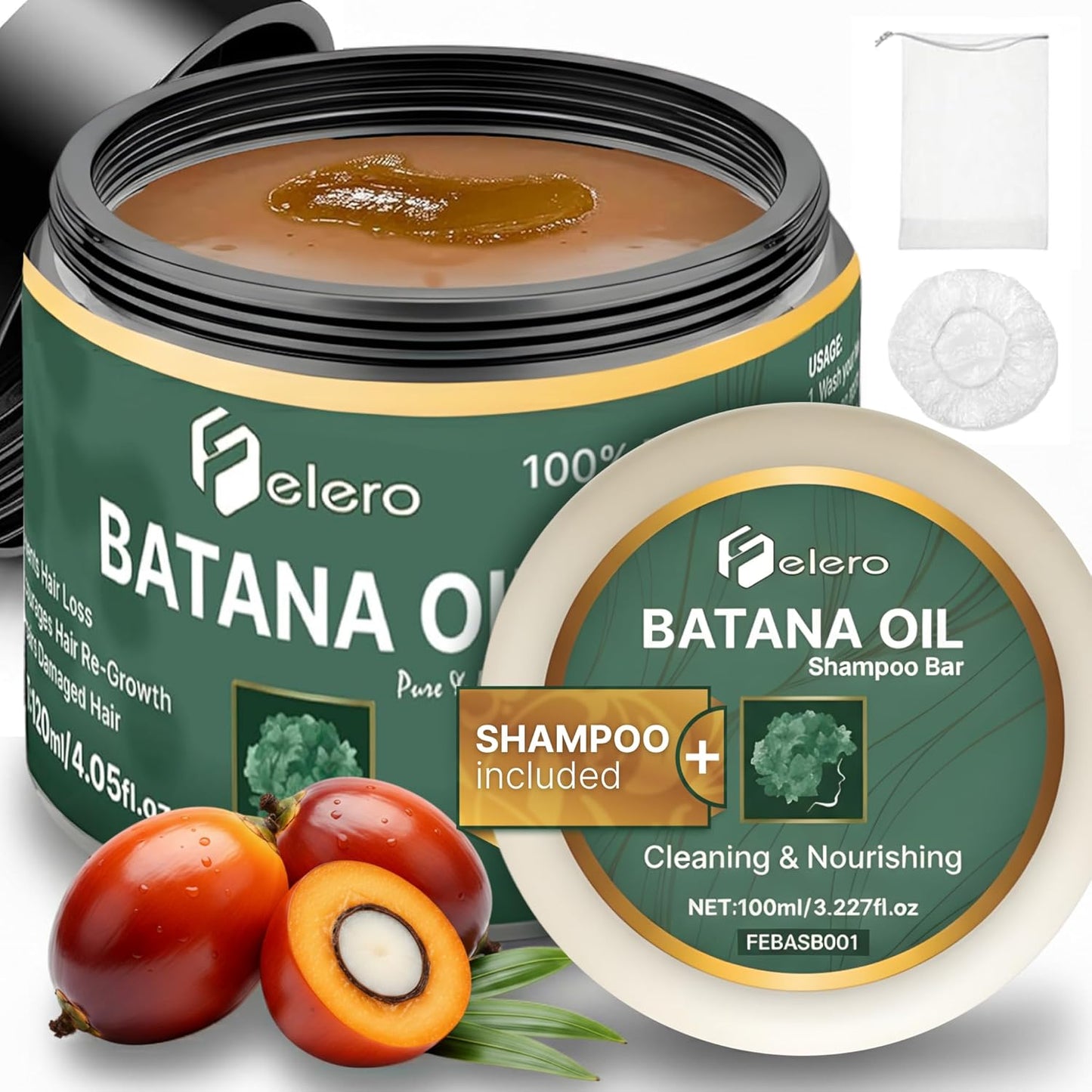 Raw Batana Oil for Hair Growth 4.05 oz and Batana Bar 3.22 oz - Pure Organic Treatment from Honduras by Dr. Sebi for Thicker, Stronger Hair and Hair Loss Prevention for All Hair Types by Felero