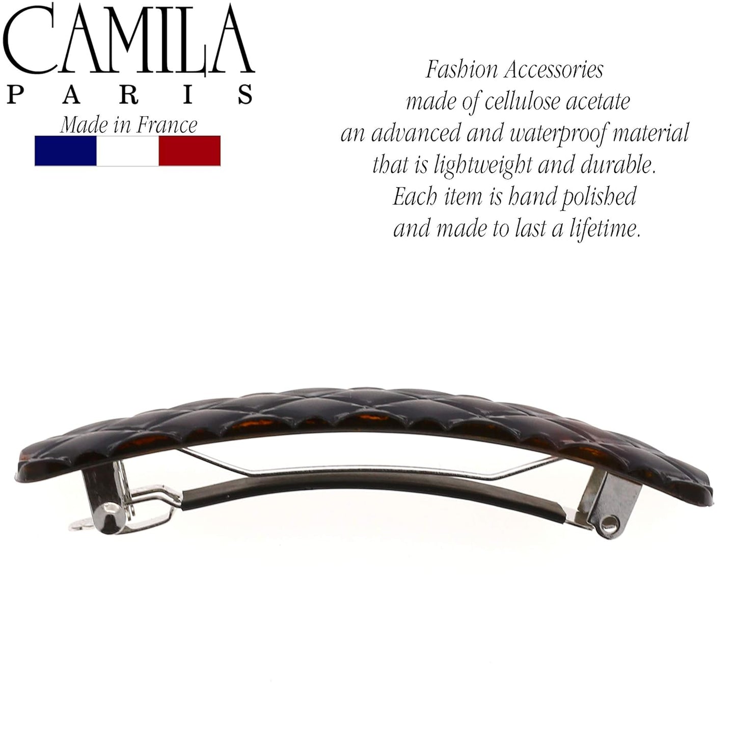 Camila Paris CP2631 French Hair Barrette Clip for Girls, Tortoise Shell, Rubberized Metal Closure Strong Hold Grip Hair Clips for Women, No Slip Durable Styling Girls Hair Accessories, Made in France