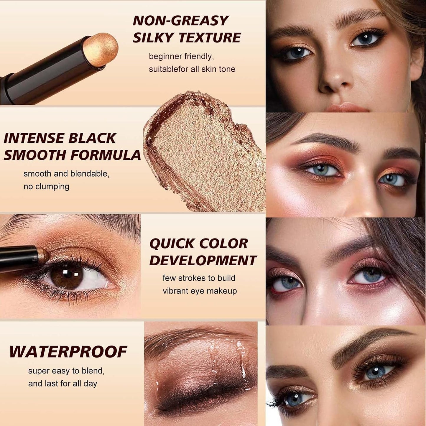 Light Taupe Nude Eyeshadow Stick Matte Eyeshadow Pencil Makeup, High Pigment Crease-proof Eye Shadow Brightener stick, Hypoallergenic Waterproof Long Lasting Eye Highlighter Stick (19#)