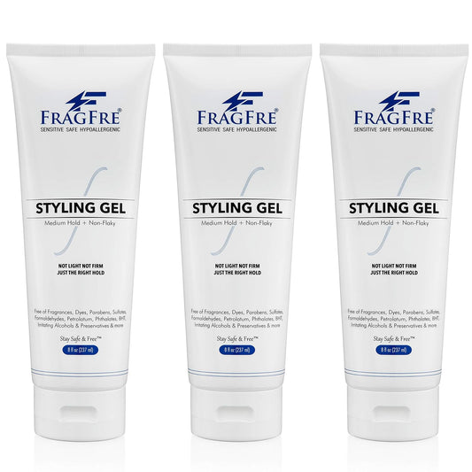 Hair Styling Gel 8 oz (3-Pack Gift Set) Medium Hold - Fragrance Free Hypoallergenic - Irritation Free Styling Gel for Sensitive Skin - for Men Women Children - Gluten Free Vegan Cruelty Free