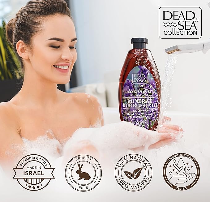 Dead Sea Collection Bubble Bath with Lavender for Women and Men - Lavender Oil and Pure Dead Sea Minerals - Nourishing and Moisturizing Skin - Pack of 2 (67.6 fl.oz)