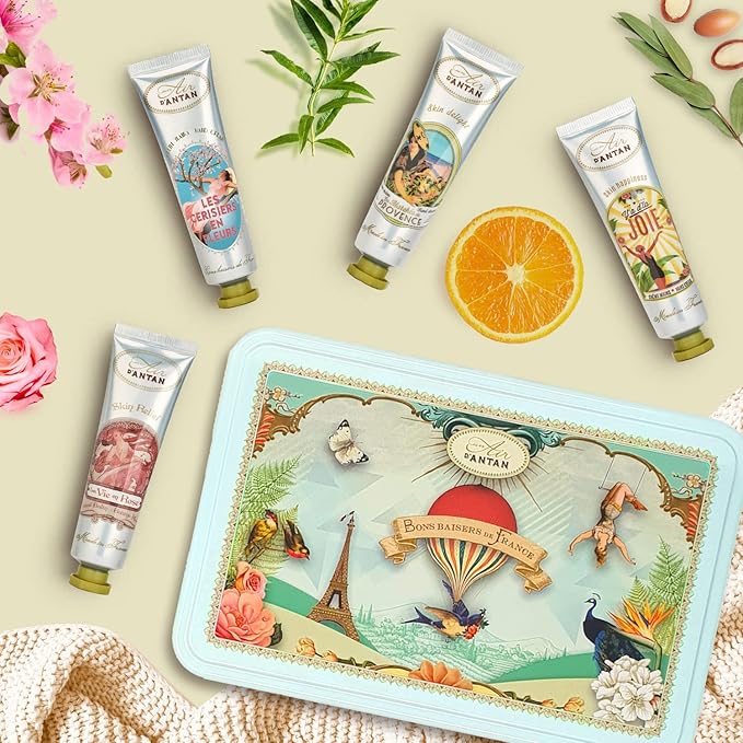 Mom Gift Hand Cream Set - 4 Piece Gift Set Un Air d'Antan Hand Lotion Set for Women - Working Hands Hand Cream Set Shea Butter, Sweet Almond Oil Include Scents of Verbena, Floral, Rose, Cherry Blossom