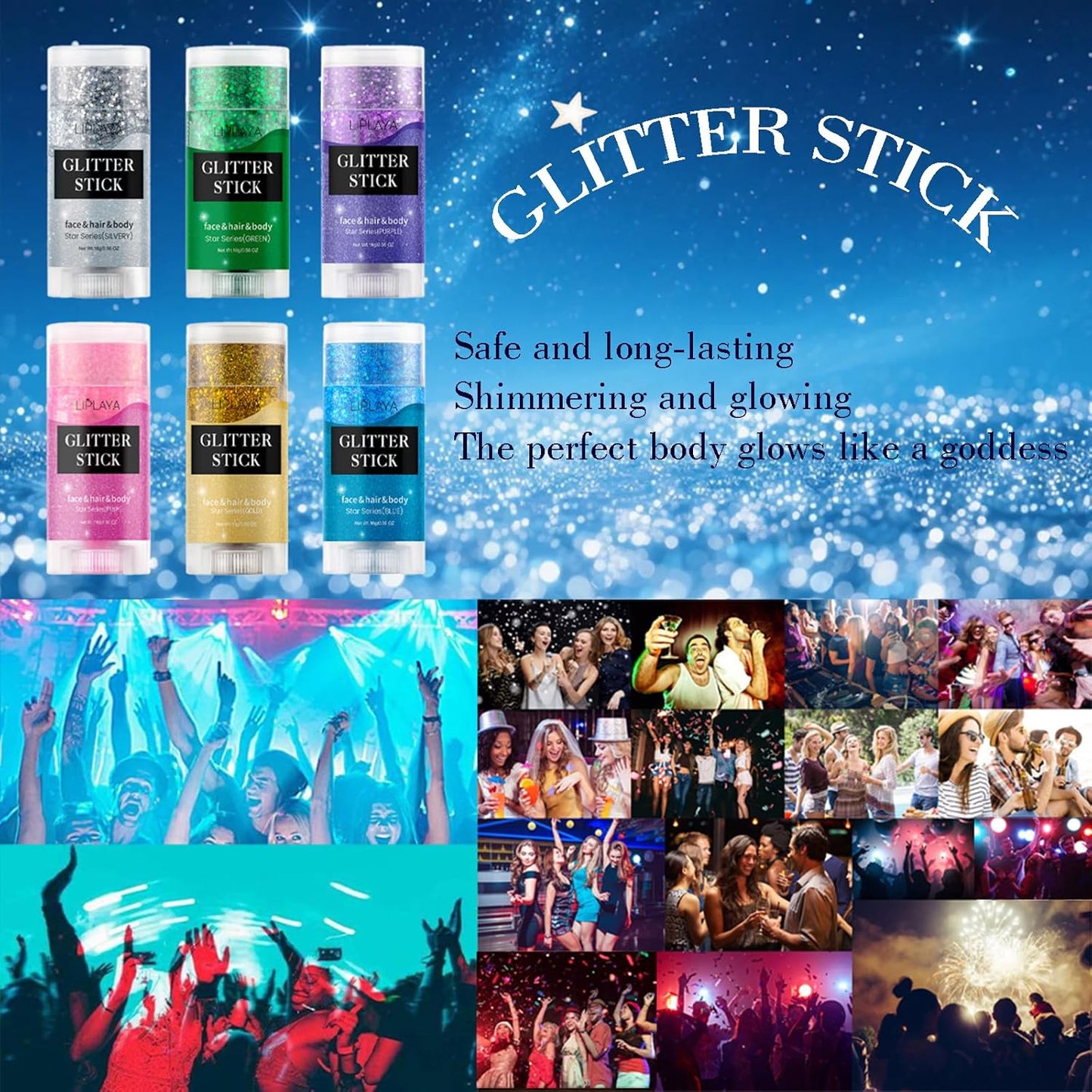 Face and Body Glitter Stick,Holographic Sparkling Neon Outfit Singer Concert Music Rave Festival Party Accessories Glitter Gel. (Gold)