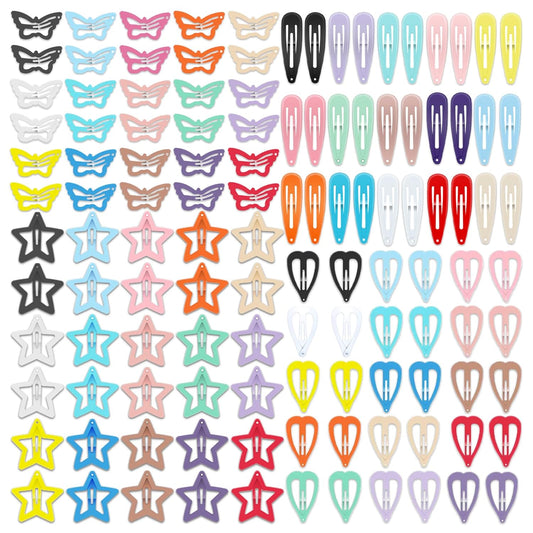 120Pcs Hair Clips for Girls,Non Slip Metal Snap Hair Clips for Kids Star & Butterfly hair accessories (4 Styles and 15 Assorted Colors)