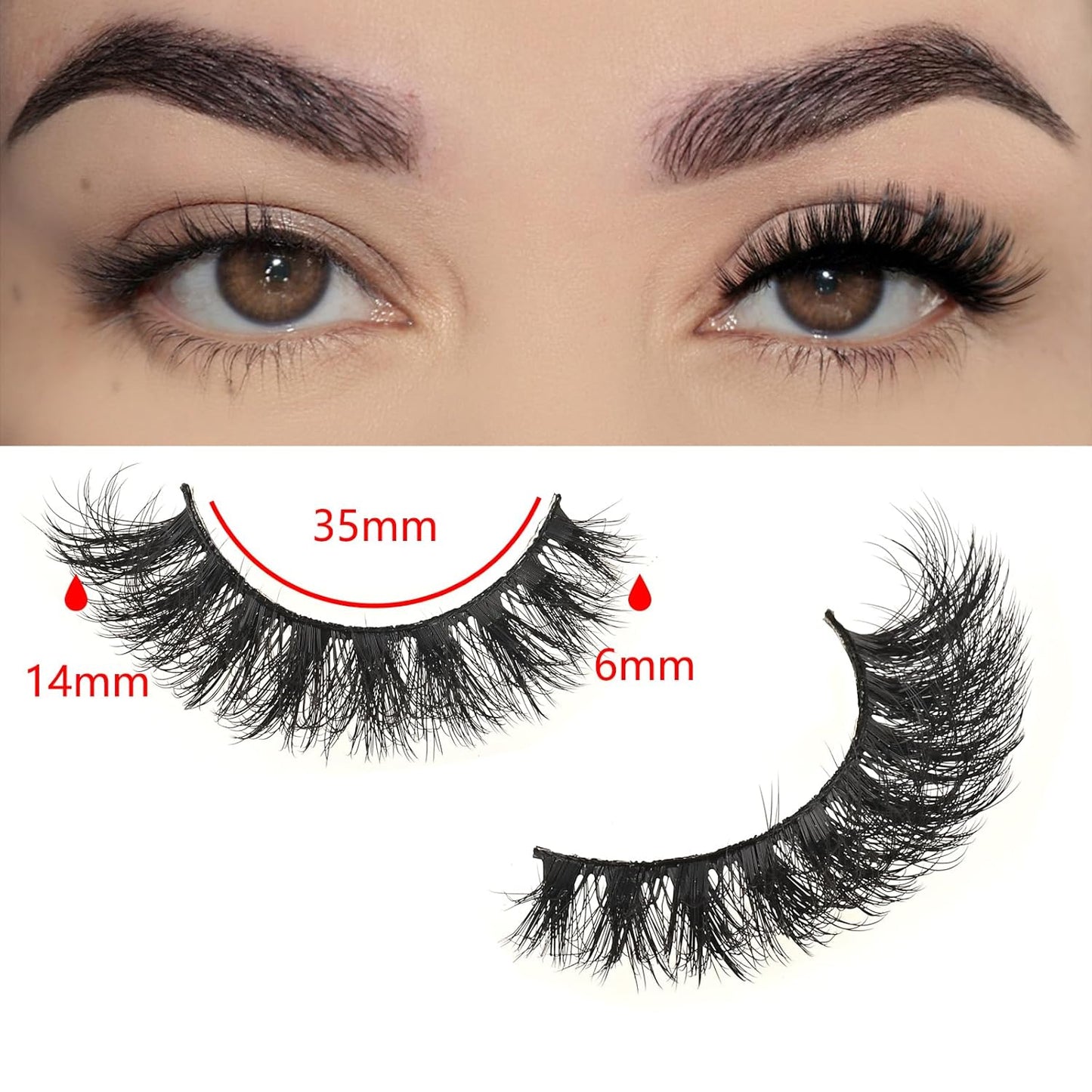 FARRED False Lashes Natural Strip Eyelashes 14mm Wispy Cat Eye Lash Strips Full Volume Mink Eyelash Pack Natural Look 10 Pairs Thick Fluffy Mink Russian Pestañas Postizas for Women