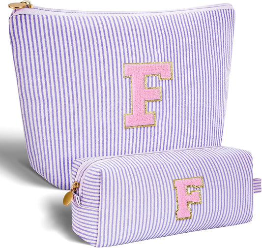 Personalized Makeup Bag for Women Girls - Fashion Cosmetic Bag Trendy Travel Toiletry Bag with Initials Letter - Teen Gifts - Lavender,F