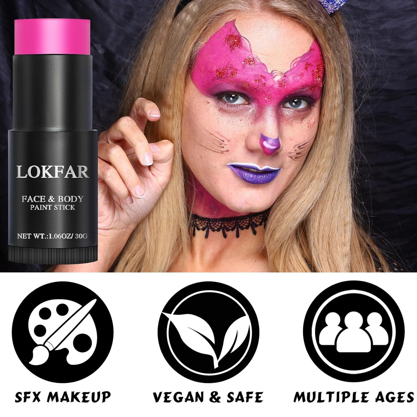 Pink Face Body Paint Stick, Football Baseball Eye Black Stick for Sports, Waterproof Full-Coverage Pink Face Makeup for Halloween Cheshire Cat Stage Cosplay Makeup