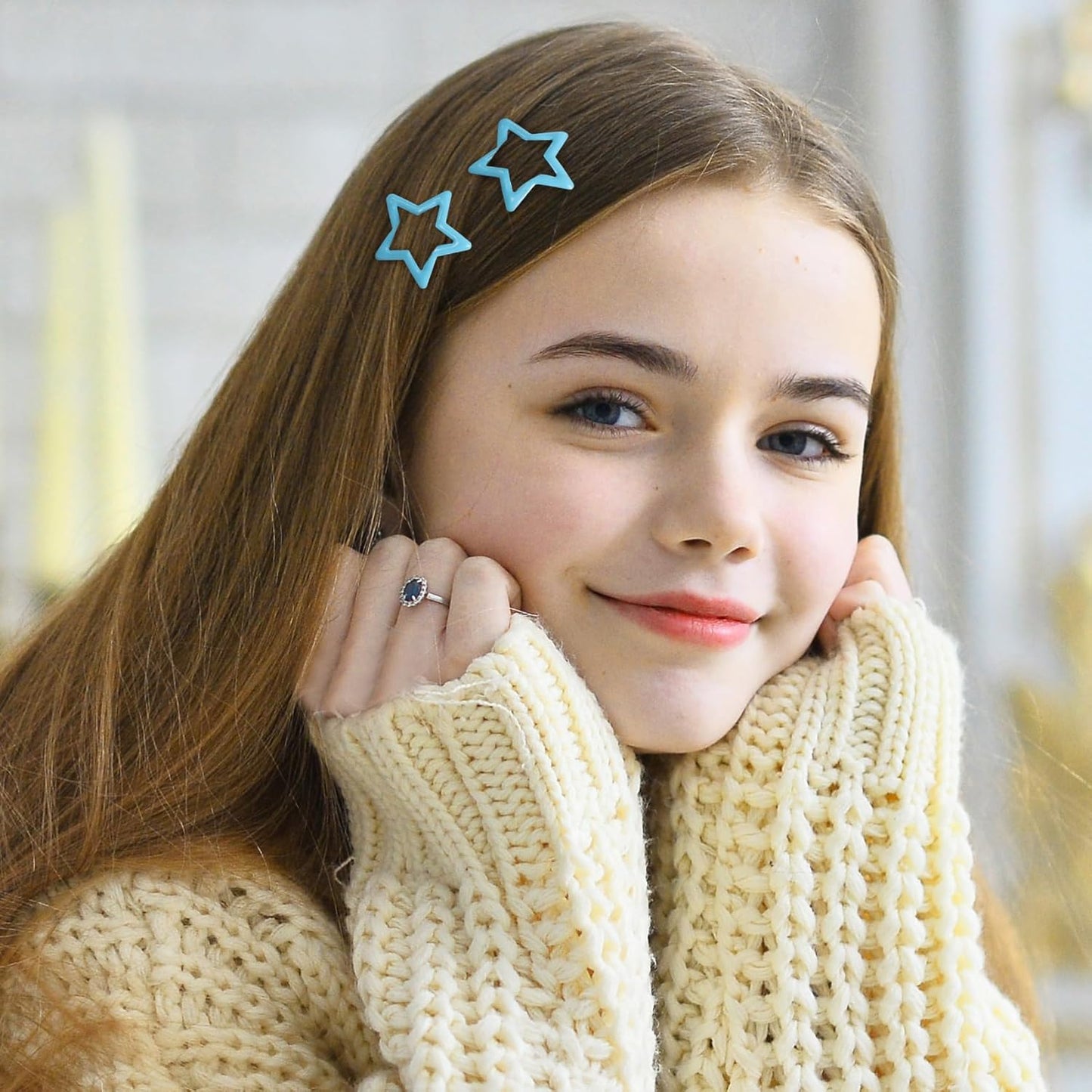 Joez Wonderful 20 Pcs Star Hair Clips, 1.18''/3cm Metal Snap Hair Clips, Cute Star Clips Hair Barrettes, Non-Slip Fashion Stars Hair Accessories for Women (Light Blue)