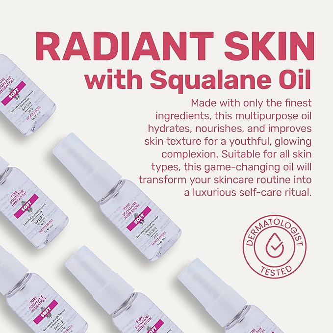 SOFT - Pure Squalane Hydration - Squalane Facial Oil Moisturizer, Deeply Hydrating & Replenishing Facial Oil - Skin Protector - Enhances Skin Radiance & Diminish Dryness, Fine Lines & Wrinkles, 1 OZ