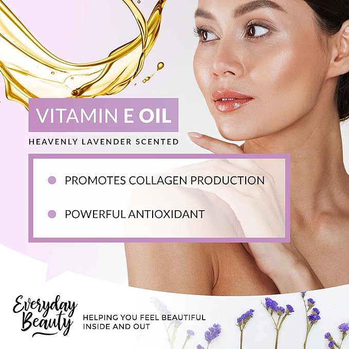 Organic Vitamin E Oil - Heavenly Lavender Scented USDA Certified 100% All Natural Plant Based 8oz - Lightweight and Great for Scars After Surgery - For Face, Skin and Nails - Anti Aging