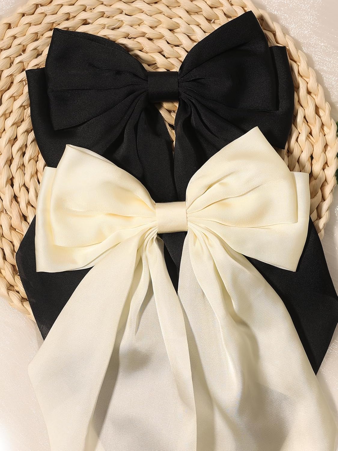 Furling Pompoms Hair Bows Clips for Women Large Pink Bows for Girls White Hair Ribbon for Hair Satin Long Tails with Alligator Clips Big Hair Bow Hair Accessories Pack of 9