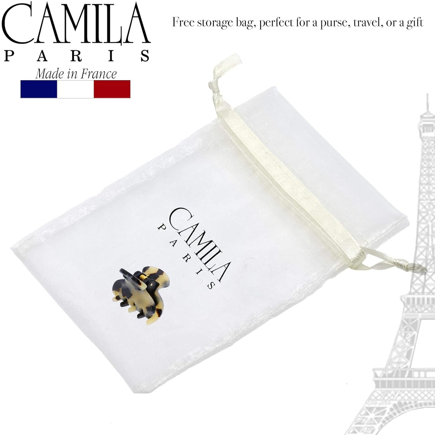 Camila Paris CP3066 French Hair Clip for Women, Handmade, Ivory Tokyo, Small, Girls Hair Claw Clips Jaw, Durable Styling Hair Accessories for Women, Strong Hold Grip, Made in France