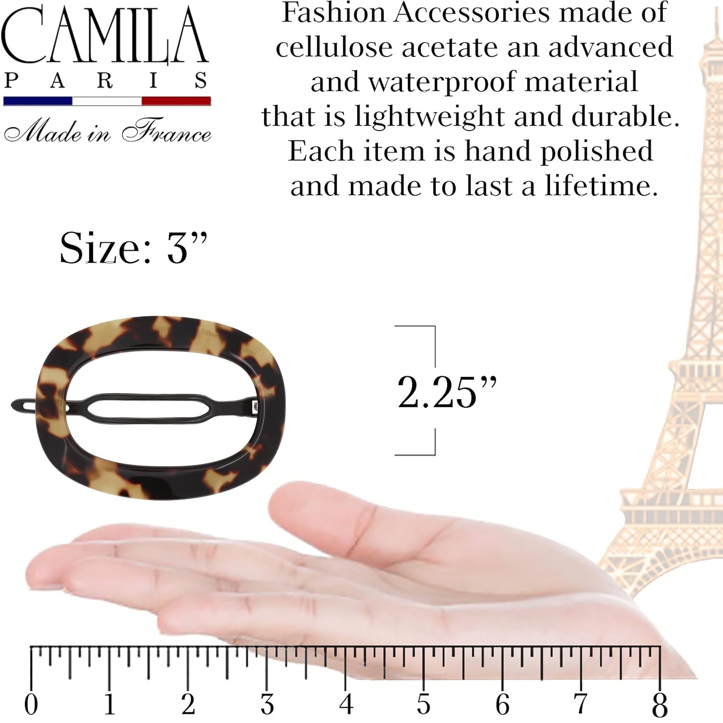 Camila Paris CP2793 French Hair Barrette Clip for Women, Handmade, Tokyo, Slide-in Metal-Free Closure, Strong Hold Grip Hair Clips for Girls, No Slip Durable Styling Hair Accessories, Made in France
