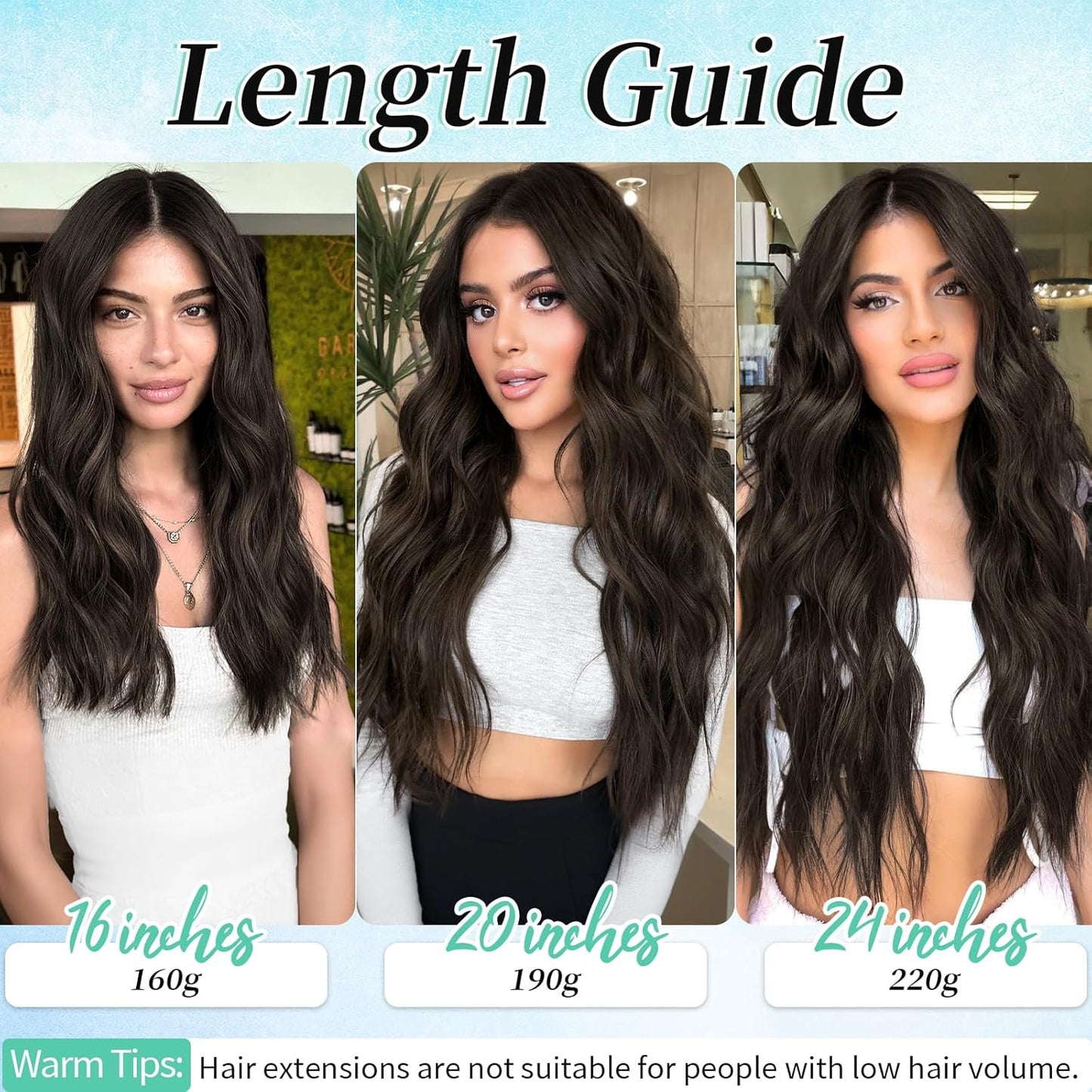 KooKaStyle Clip in Synthetic Hair Extensions Long Wavy 4PCS Thick Hairpieces Dark Chocolate Brown Fiber Double Weft Natural Hair Extensions 20 Inch for Women