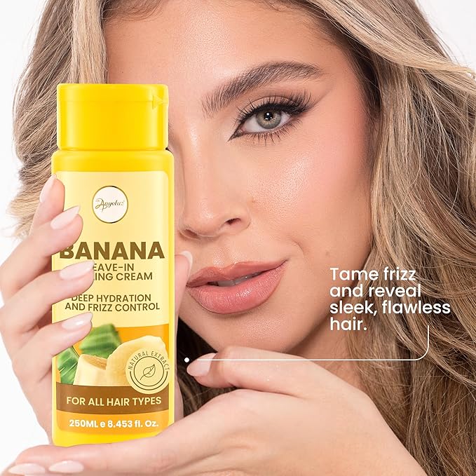 Anyeluz Banana Leave-In Styling Cream - Leave-In Conditioner for Frizz Control and Shine, Strengthens and Smooths Hair
