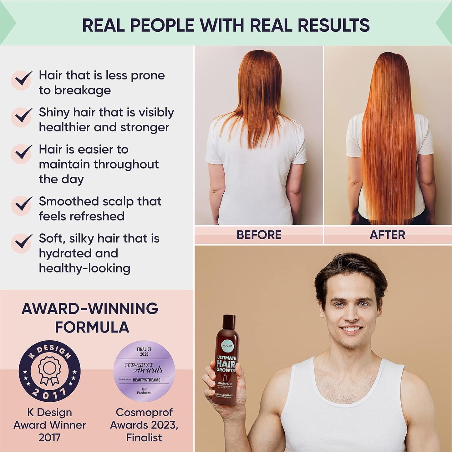 Moerie Ultimate Hair Growth Shampoo – For Longer, Thicker, Fuller Hair - Vegan Friendly Volumizing Hair Products – Paraben & Silicone Free – All Hair Types – Reverse Hair Loss – 8.45 fl oz, Double Set