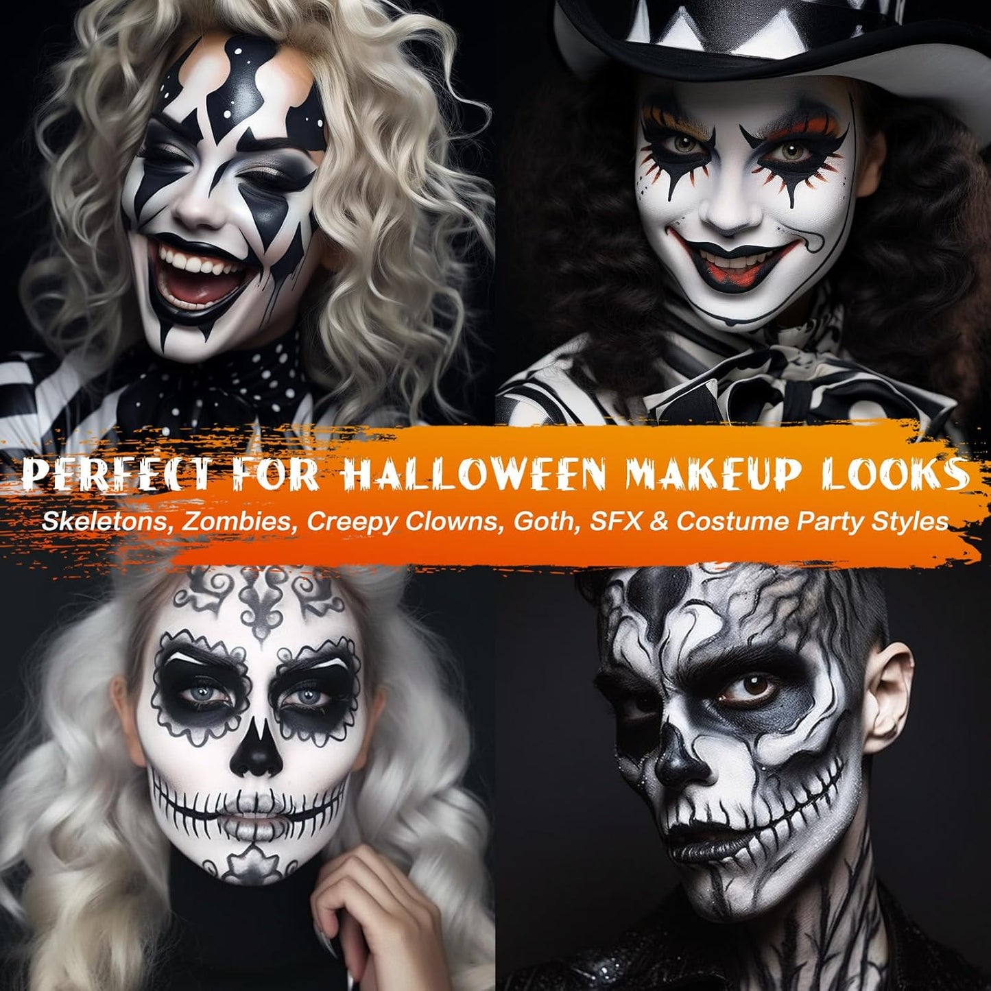 BOBISUKA Black Face & Body Paint Stick Washable Water-Based Face Paint Makeup Stick for Halloween Skeleton, Skull, Clown, Joker, Cosplay, SFX, Sports Eye Black & Costume Party