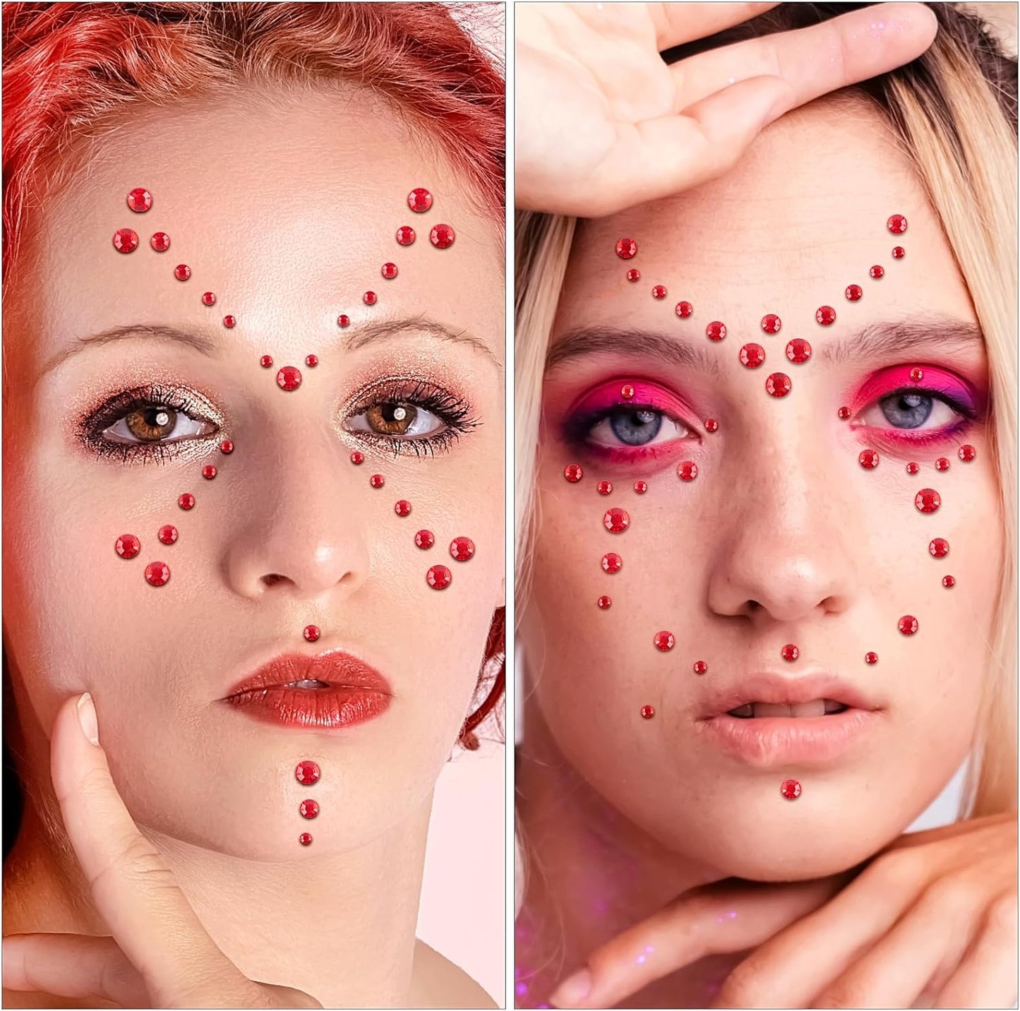 591pcs Face Gems Hair Gems Pearls, Self-Adhesive Face Jewels Eye Rhinestones 3/4/5/6/8 mm Face Gem Stick on, Halloween Makeup Gems Rave Accessories for Face Eyes Body Makeup (15.red)